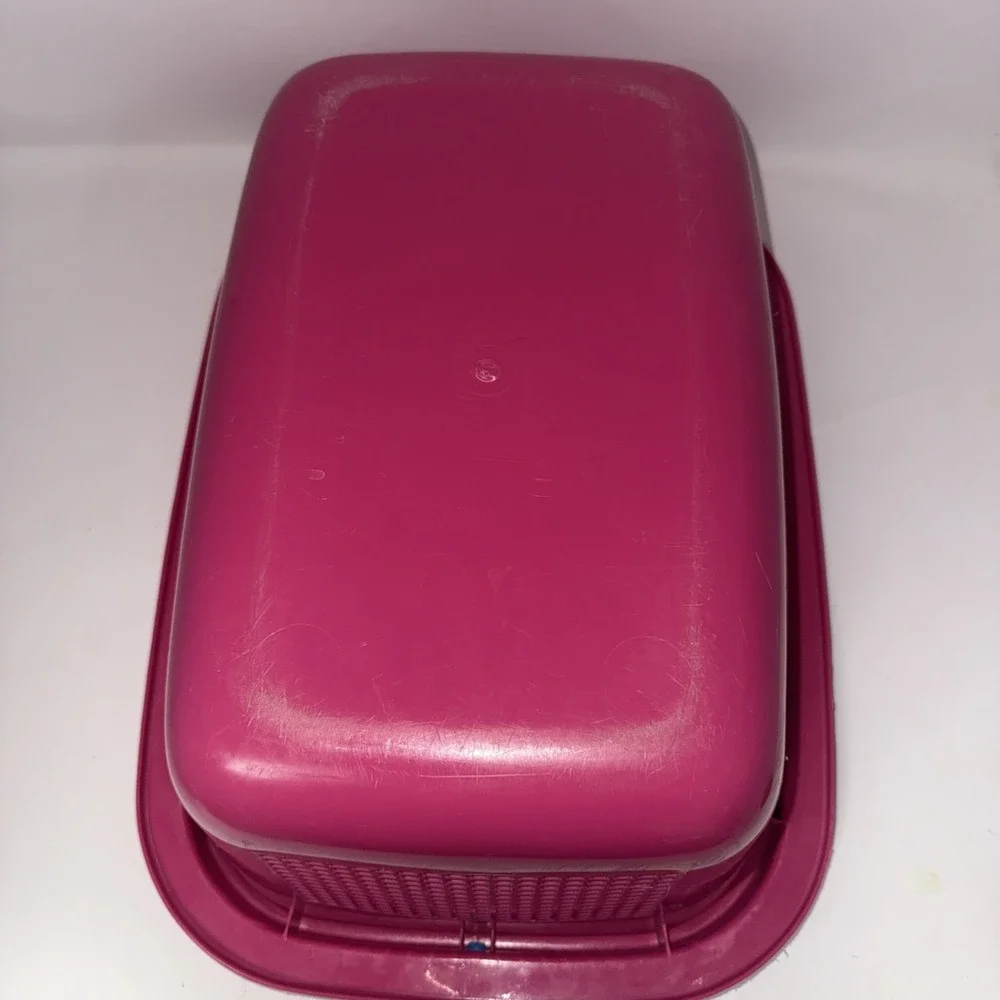Vintage Plastic Basket Pail Bucket Hot Pink Organizer Swing Handle 90's 18x13x8